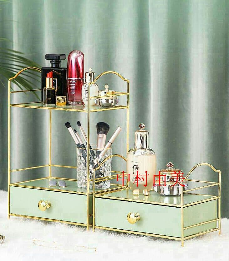 yトイレ化粧品収納ケース鉄芸デスクトップ多層スキンケア香水化粧台引き出し式棚
