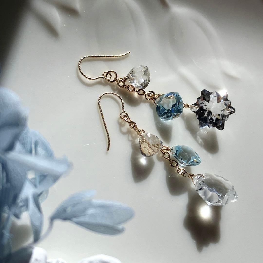 ポメころび様専用◇ラスト1点✧雪の結晶✧水晶×スカイブルートパーズ