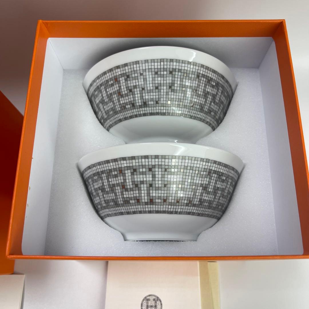エルメス　ライスボウル 〈モザイク 24〉 プラチナ 4客セット　新品未使用品
