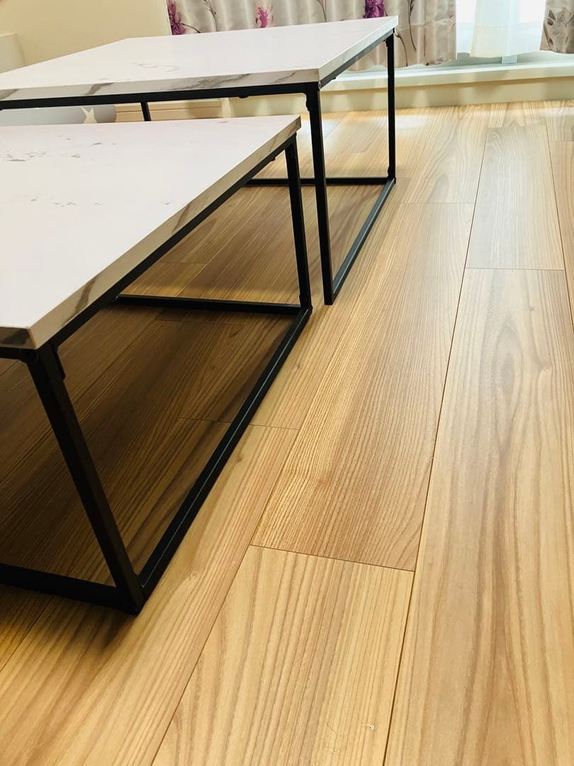 LOWYA ローテーブル センターテーブル 大理石調 ホワイト 2点セット