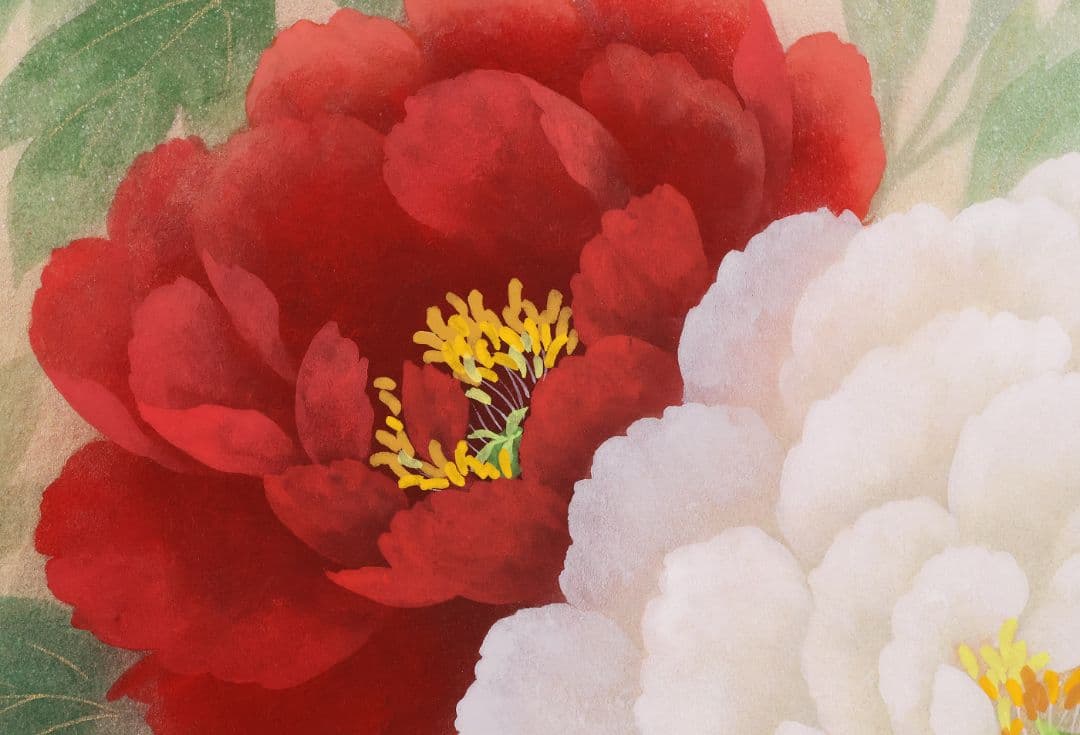 真作】日本画 遠田一成 富貴花 牡丹 紙本 掛軸 昭和37年生