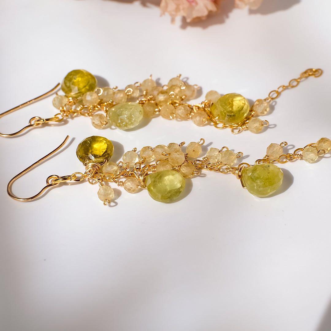 14kgfグロッシュラーガーネット・イエローアパタイトピアス/イヤリング