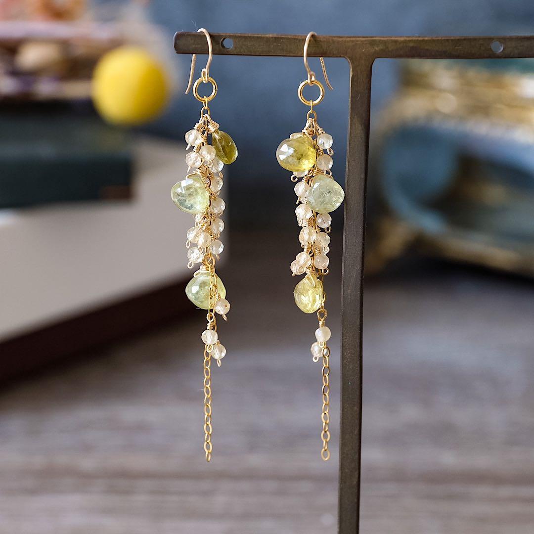 14kgfグロッシュラーガーネット・イエローアパタイトピアス/イヤリング