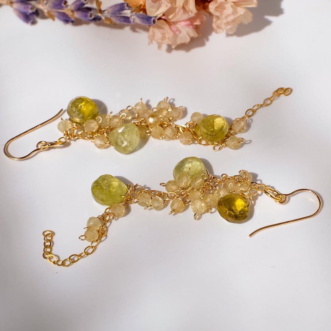 14kgfグロッシュラーガーネット・イエローアパタイトピアス/イヤリング