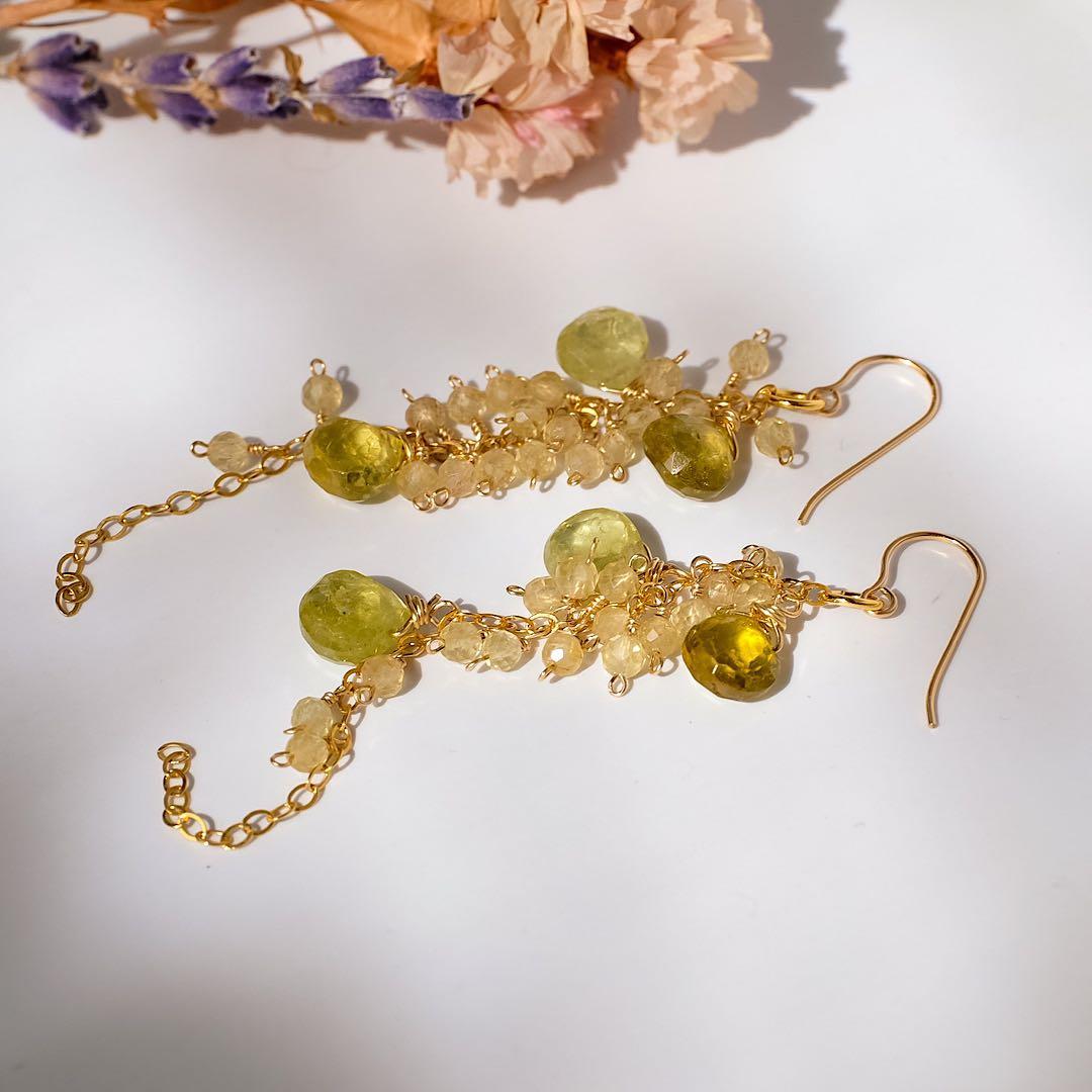 14kgfグロッシュラーガーネット・イエローアパタイトピアス/イヤリング