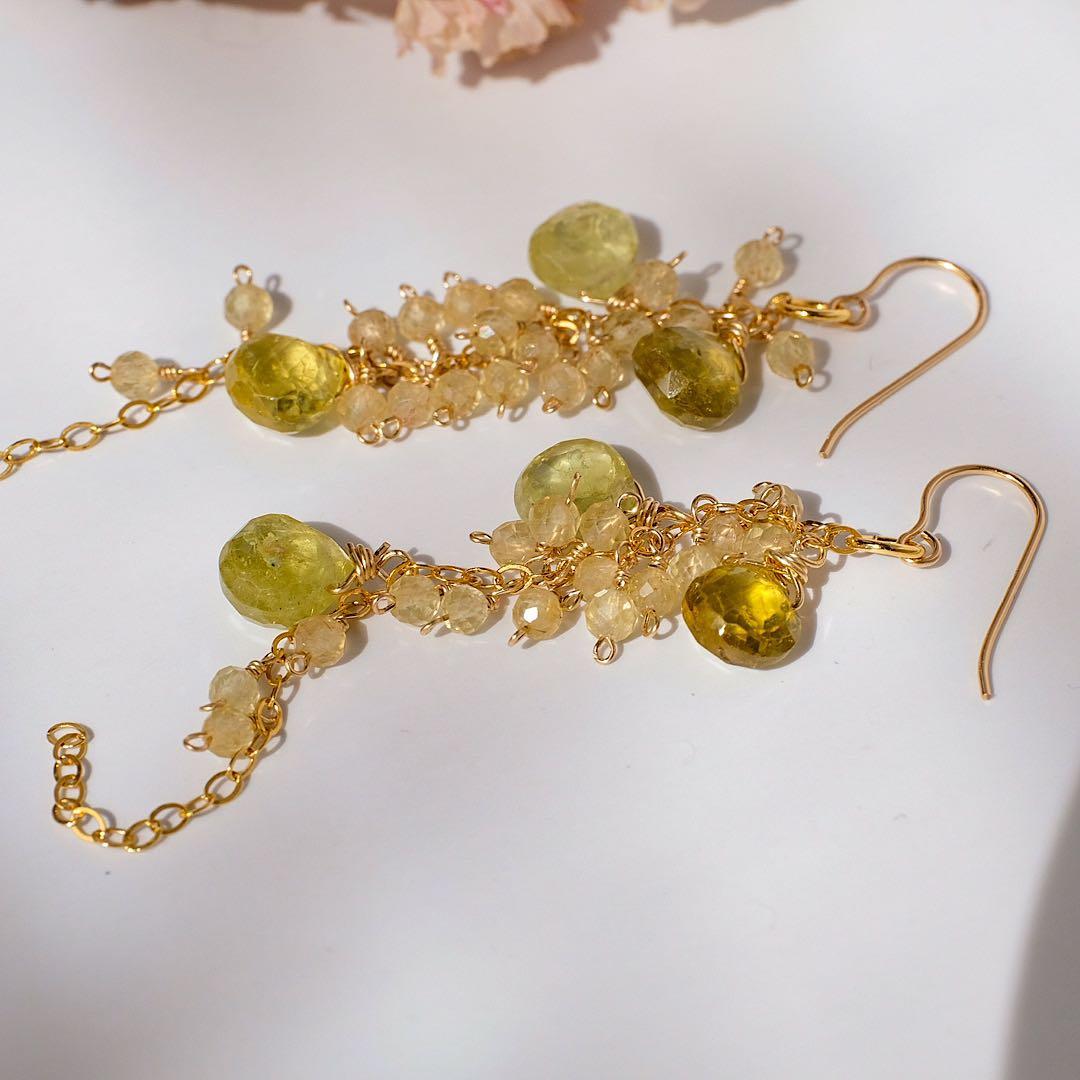 14kgfグロッシュラーガーネット・イエローアパタイトピアス/イヤリング