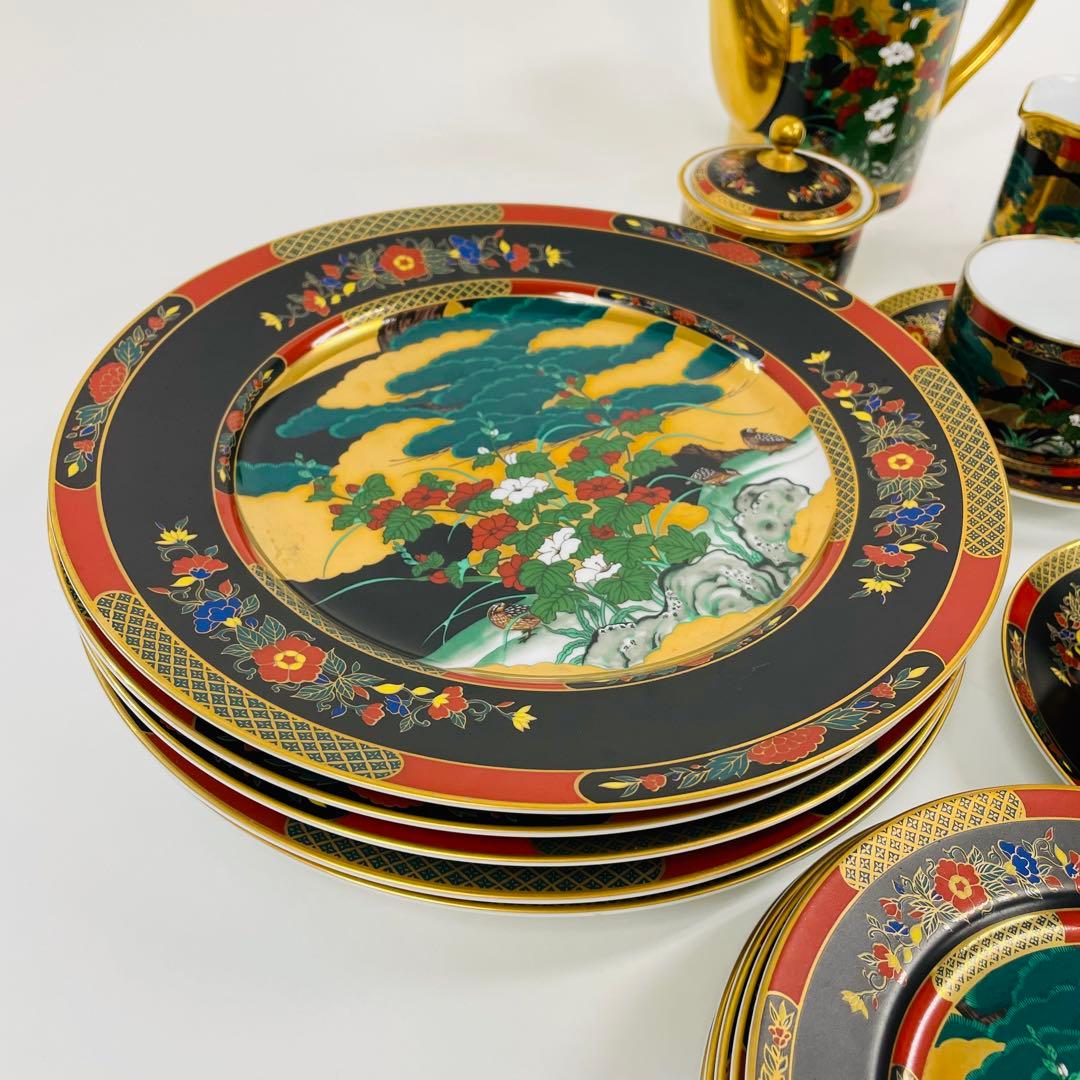 ほぼ新品　花鳥園茶揃　ティーセット・大皿・ケーキ皿セット