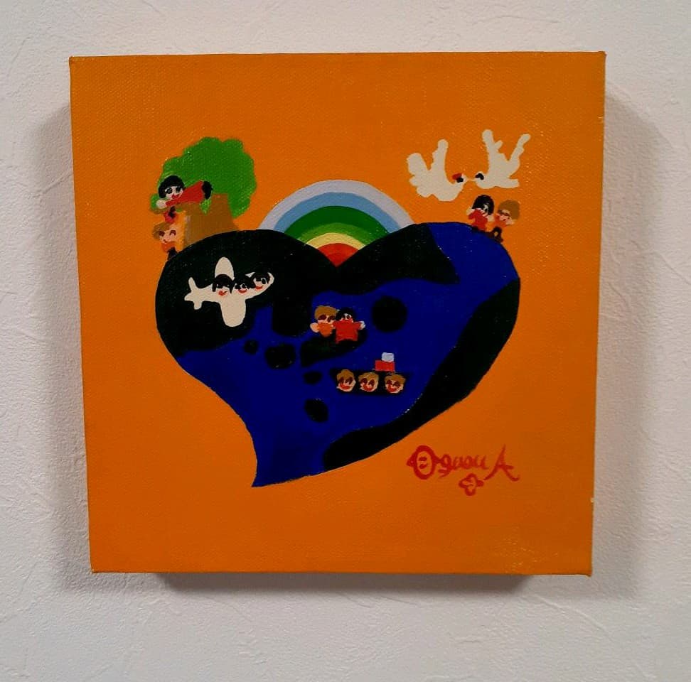 ハッピーアース 油絵 キャンバス 20×20cm画家 小楠アキコ作品