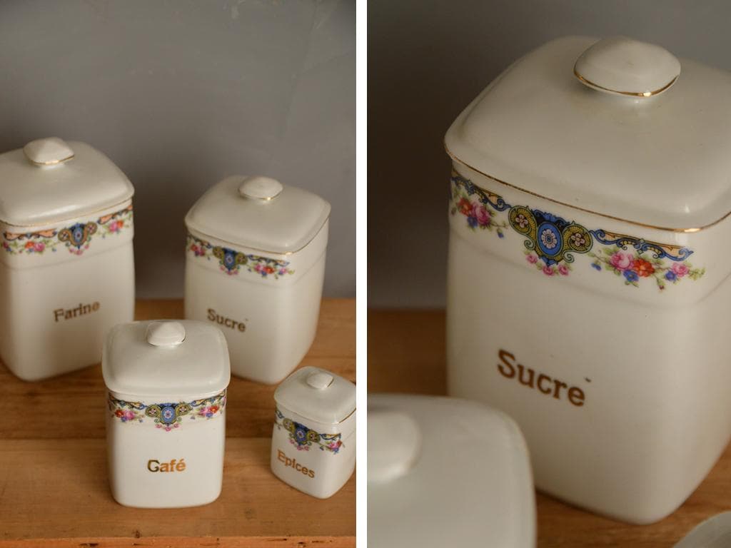 フランスアンティーク磁器製キャニスター4個/ポーセリン容器/雑貨(47-232)