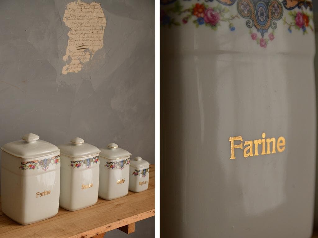 フランスアンティーク磁器製キャニスター4個/ポーセリン容器/雑貨(47-232)