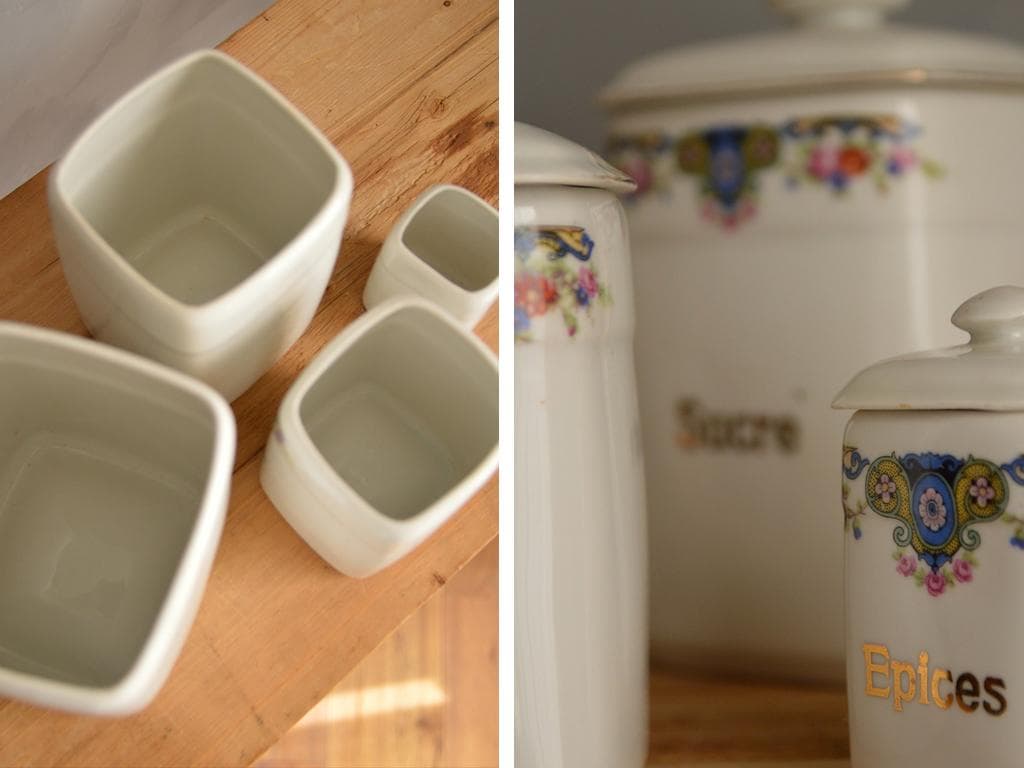 フランスアンティーク磁器製キャニスター4個/ポーセリン容器/雑貨(47-232)