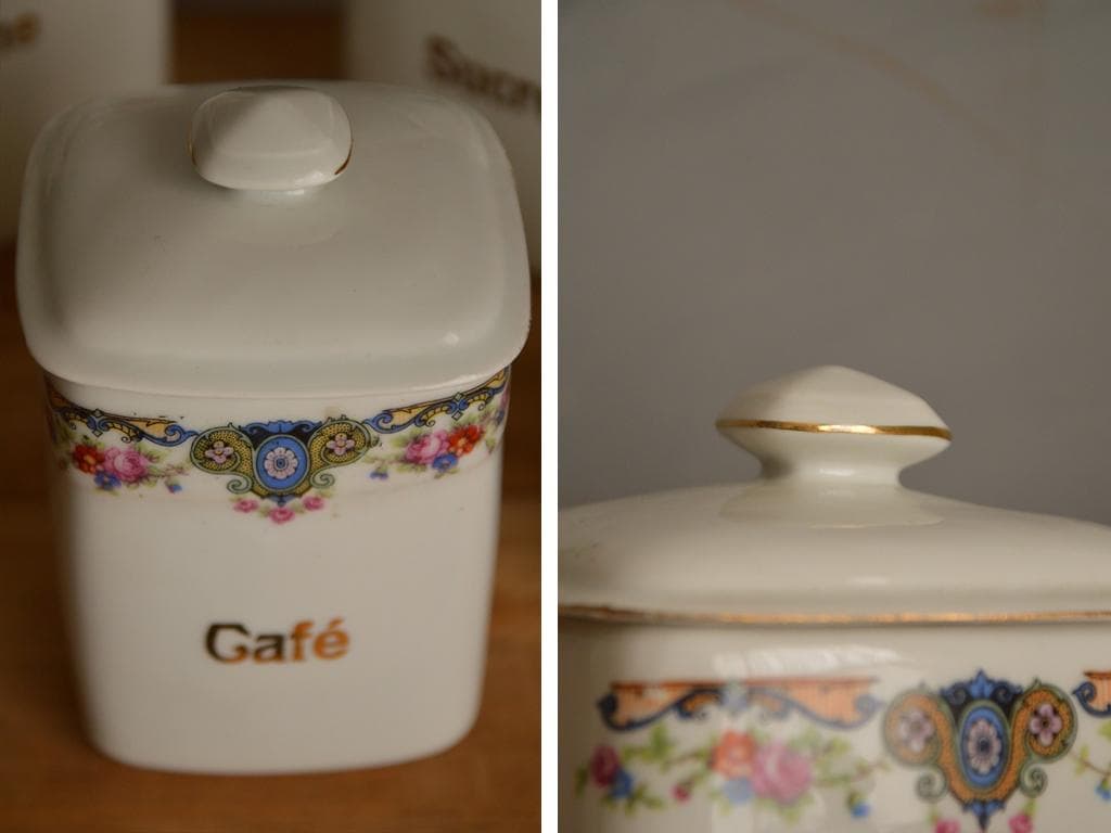 フランスアンティーク磁器製キャニスター4個/ポーセリン容器/雑貨(47-232)