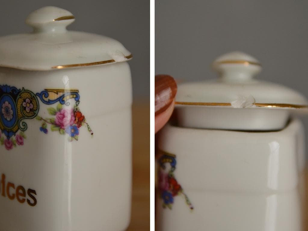 フランスアンティーク磁器製キャニスター4個/ポーセリン容器/雑貨(47-232)