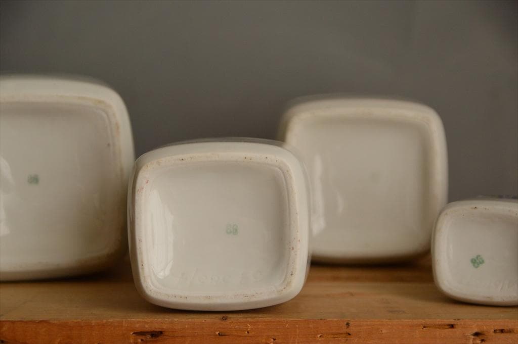 フランスアンティーク磁器製キャニスター4個/ポーセリン容器/雑貨(47-232)