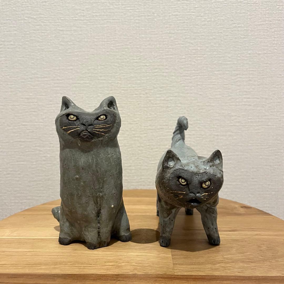 岡山富男 作家の手作り陶器 猫の置物 セット - メルカリ