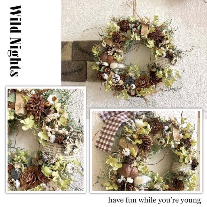 受注制作　アナベル紫陽花と木ノ実のリース