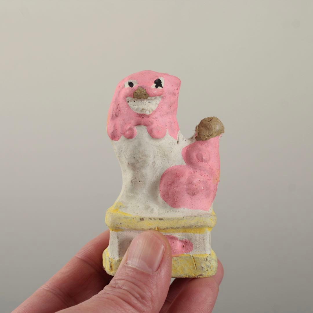 ファンキーな色 土人形 獅子 狛犬 郷土人形 民芸 古道具 オブジェ 獅子と狛犬