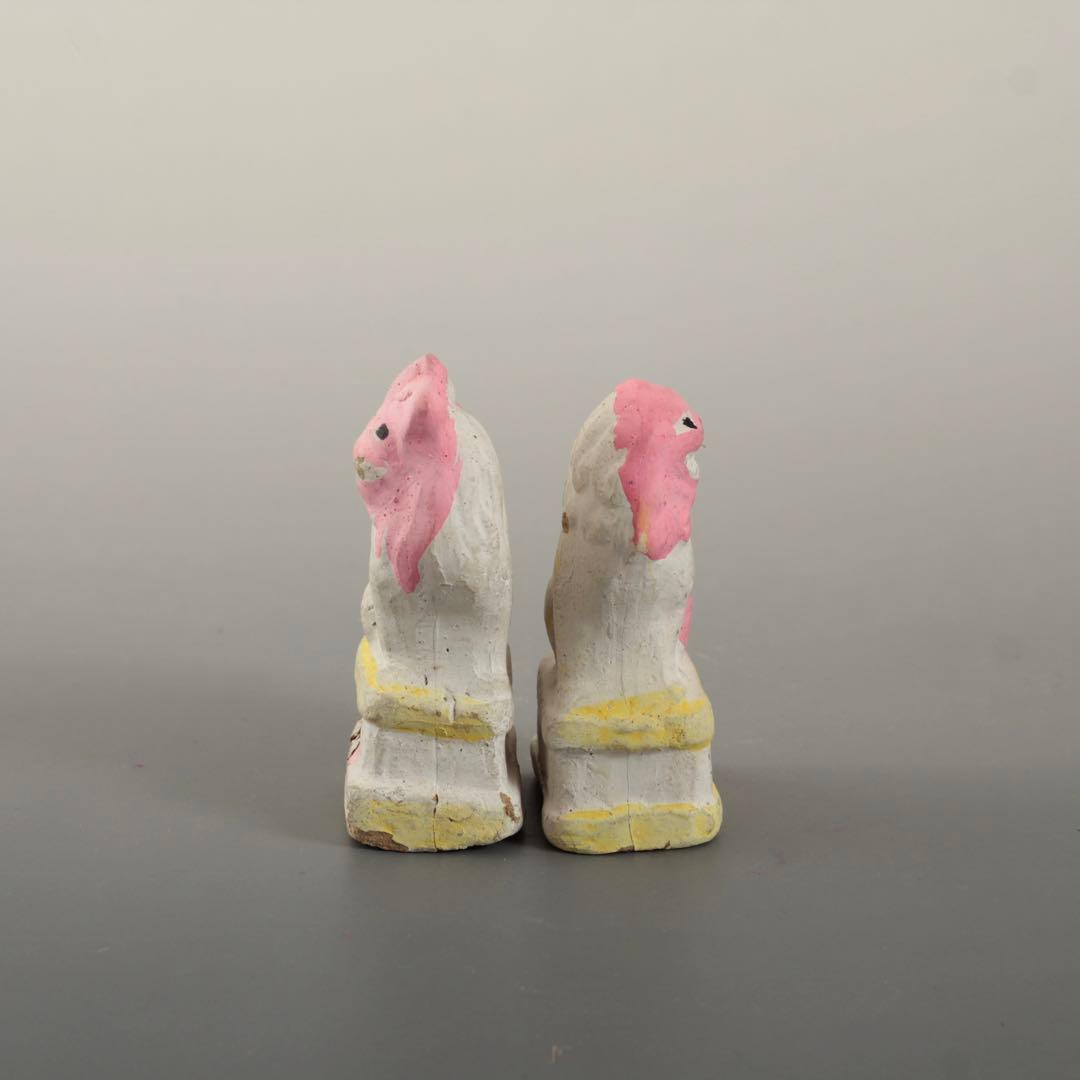 ファンキーな色 土人形 獅子 狛犬 郷土人形 民芸 古道具 オブジェ 獅子と狛犬