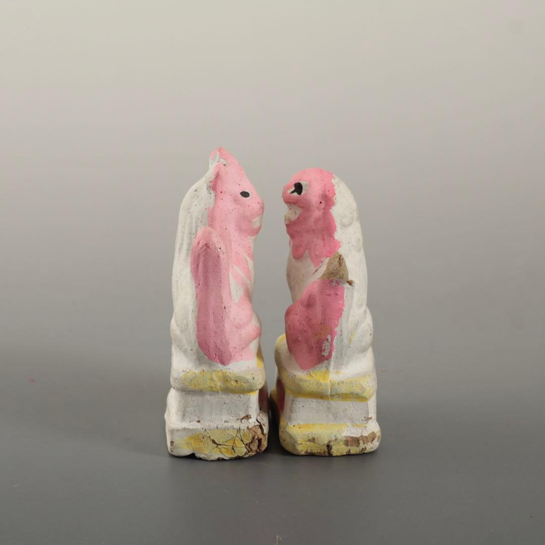 ファンキーな色 土人形 獅子 狛犬 郷土人形 民芸 古道具 オブジェ 獅子と狛犬