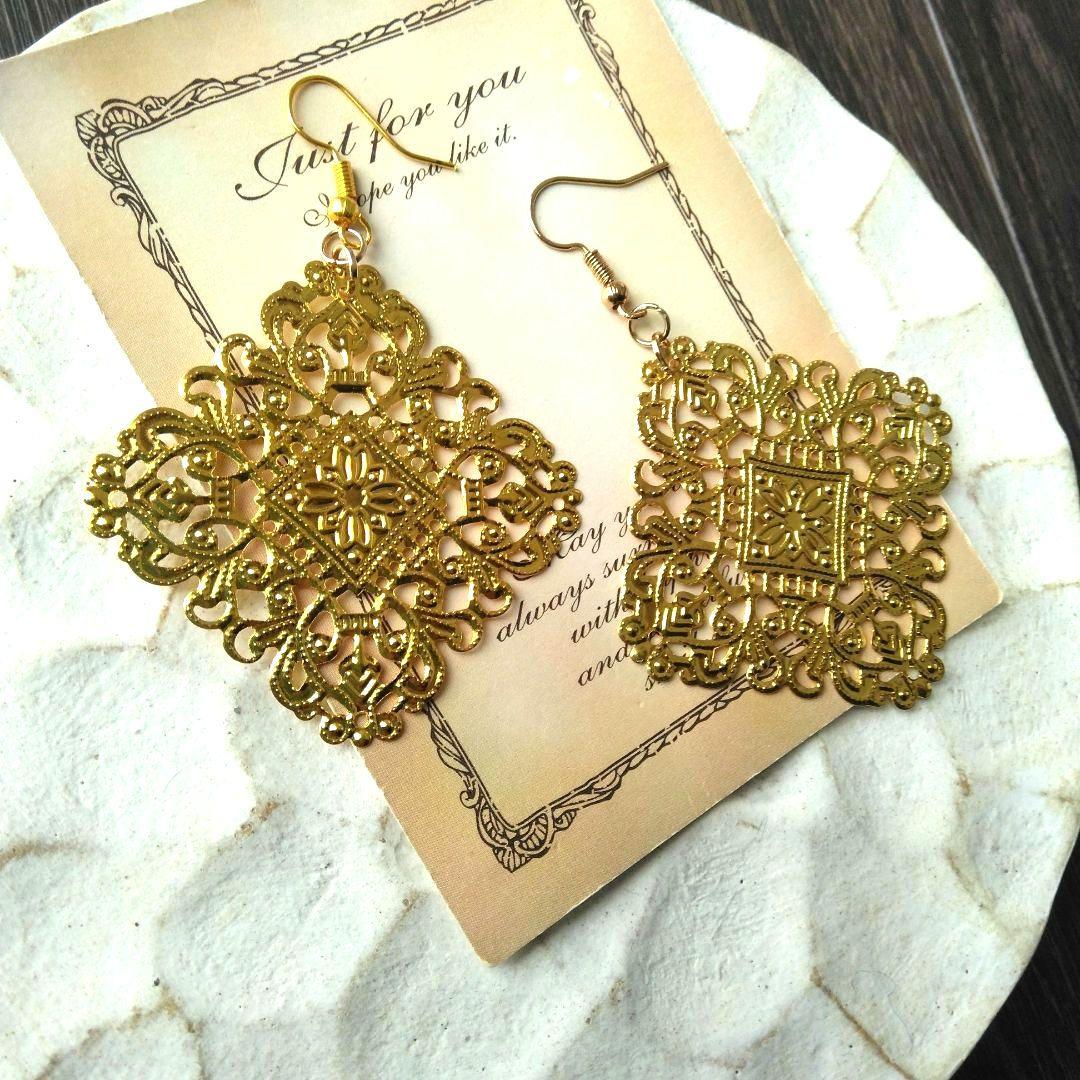 四角　スクエア　ゴールド　ピアス　イヤリング　社交ダンス　ベリーダンス　大ぶり