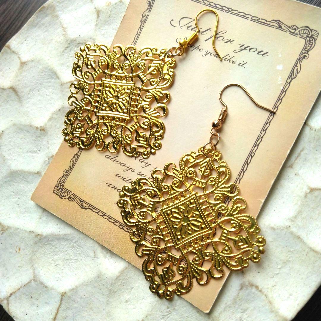 四角　スクエア　ゴールド　ピアス　イヤリング　社交ダンス　ベリーダンス　大ぶり