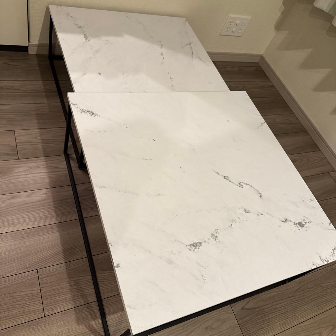 ローテーブル ネストテーブル 正方形 スチール 大理石柄 LOWYA