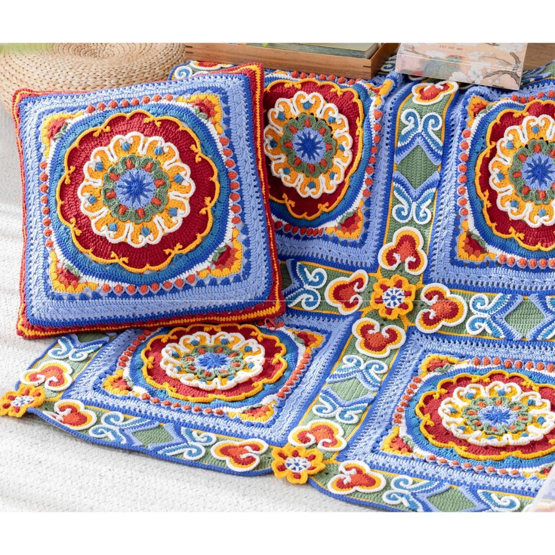 かぎ針編み 和柄 マルチ ソファ クッション カバー 膝掛け 車用ブランケット