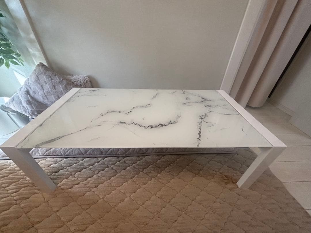 センターテーブル CTエスペルト120 WH 大理石風ガラステーブル