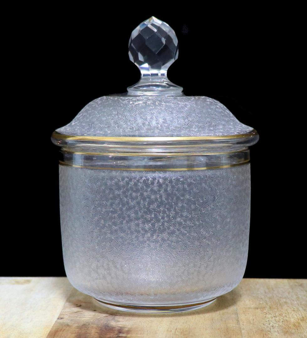 オールド・バカラ 春海商店 特別注文品稀少型 青海波模様 大型金彩蓋物 小物入れ