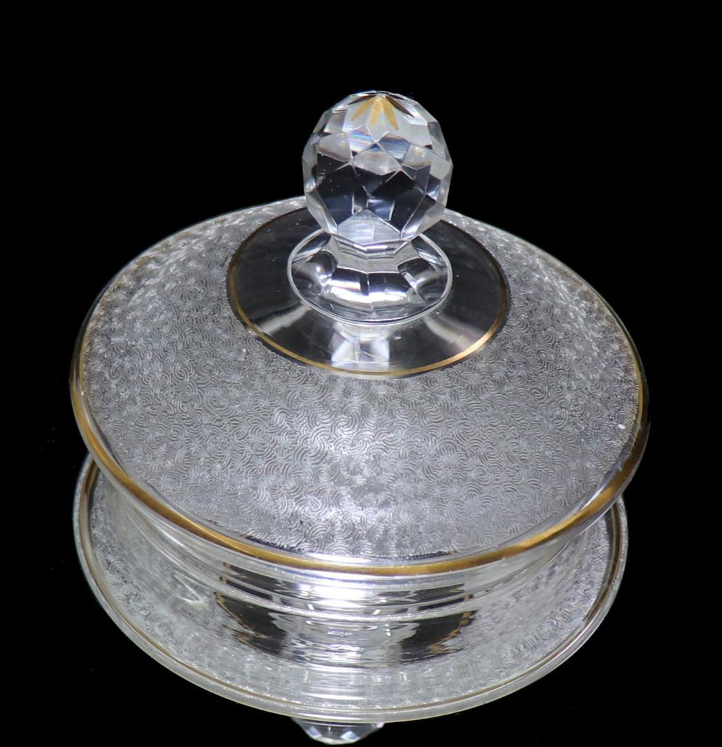 オールド・バカラ 春海商店 特別注文品稀少型 青海波模様 大型金彩蓋物 小物入れ