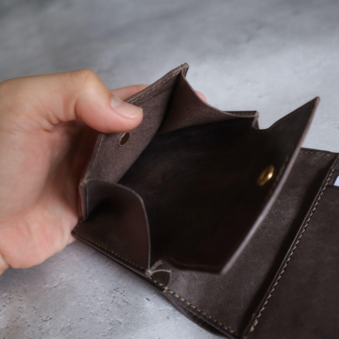 【受注制作】オコシ金具の三つ折り財布　ハンドメイド　イタリアンレザー