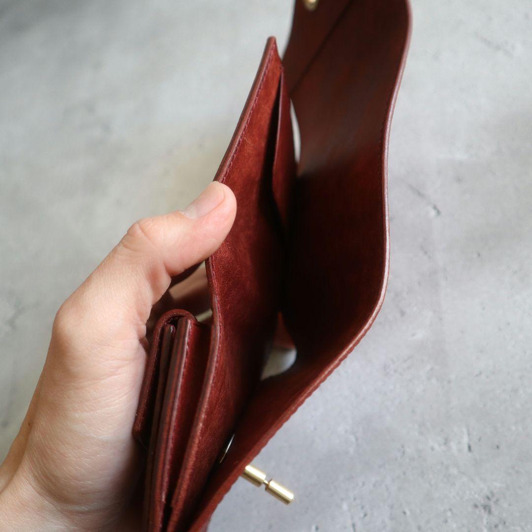 【受注制作】オコシ金具の三つ折り財布　ハンドメイド　イタリアンレザー