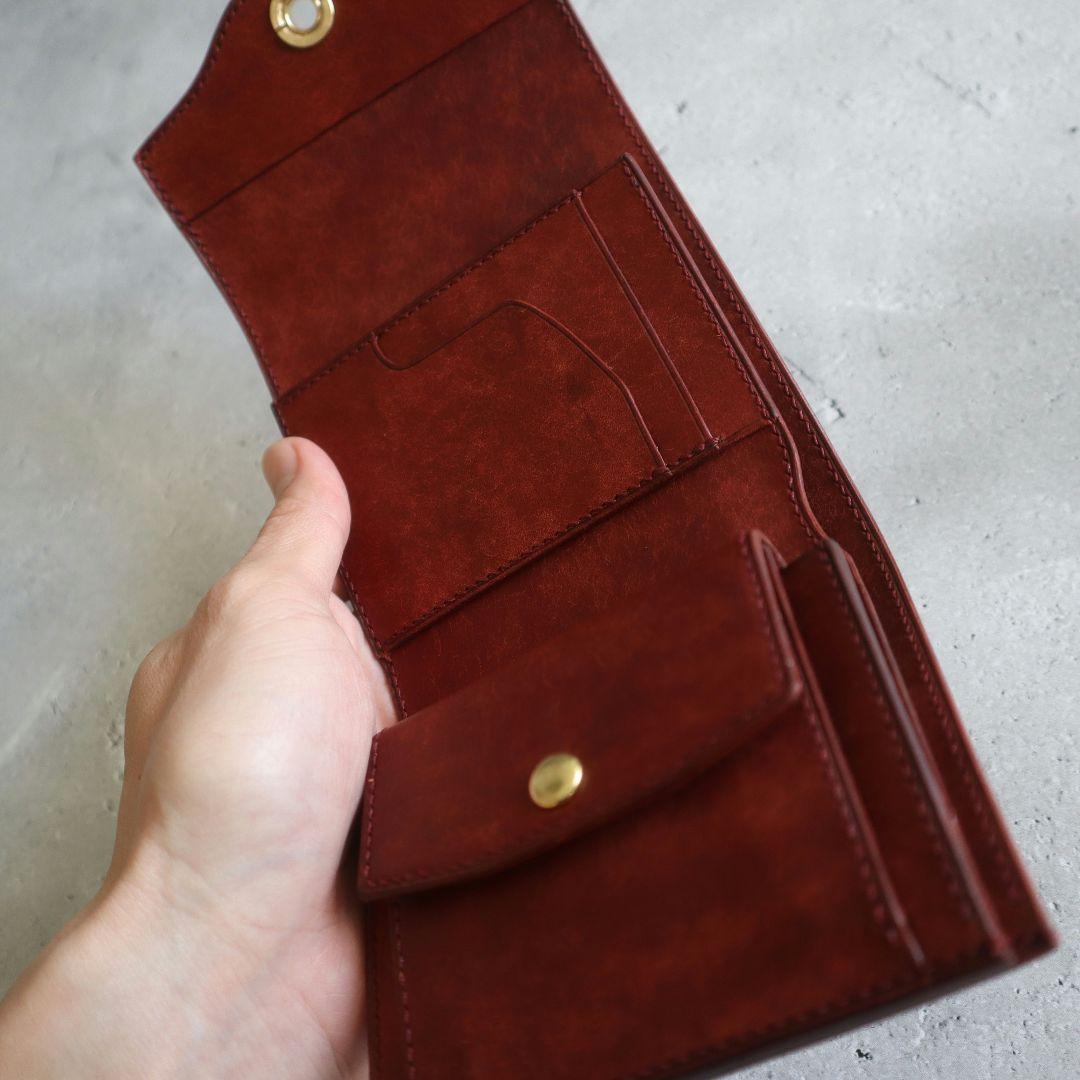 【受注制作】オコシ金具の三つ折り財布　ハンドメイド　イタリアンレザー