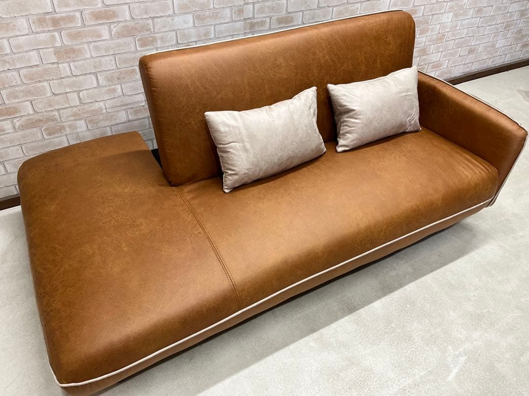 ソファーベッド　ソファ　レザーファブリック　キャメル　新品