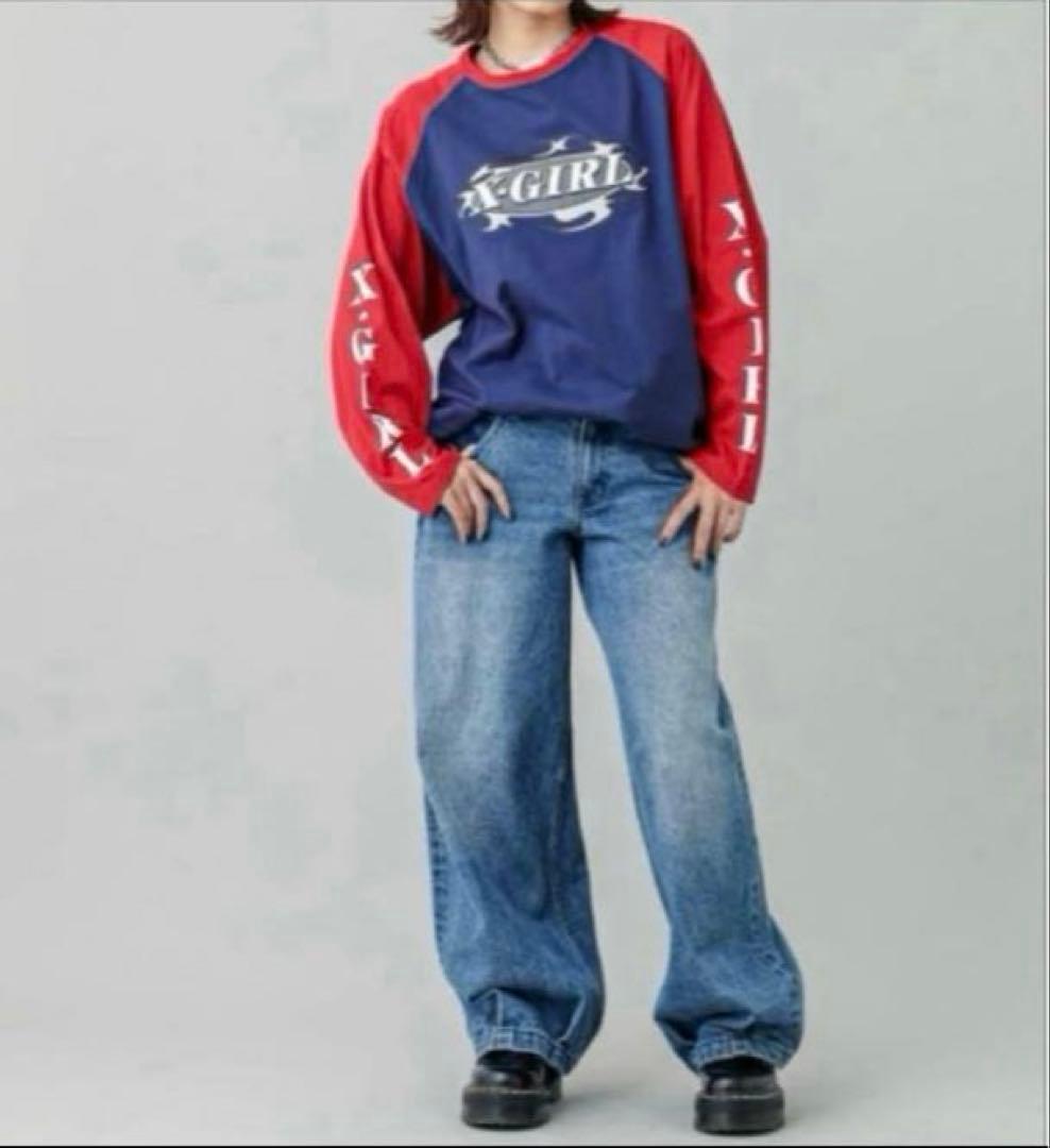 《大人気完売品》あいみょん着用色X-girl ロンTネイビー長袖リンガーTシャツ