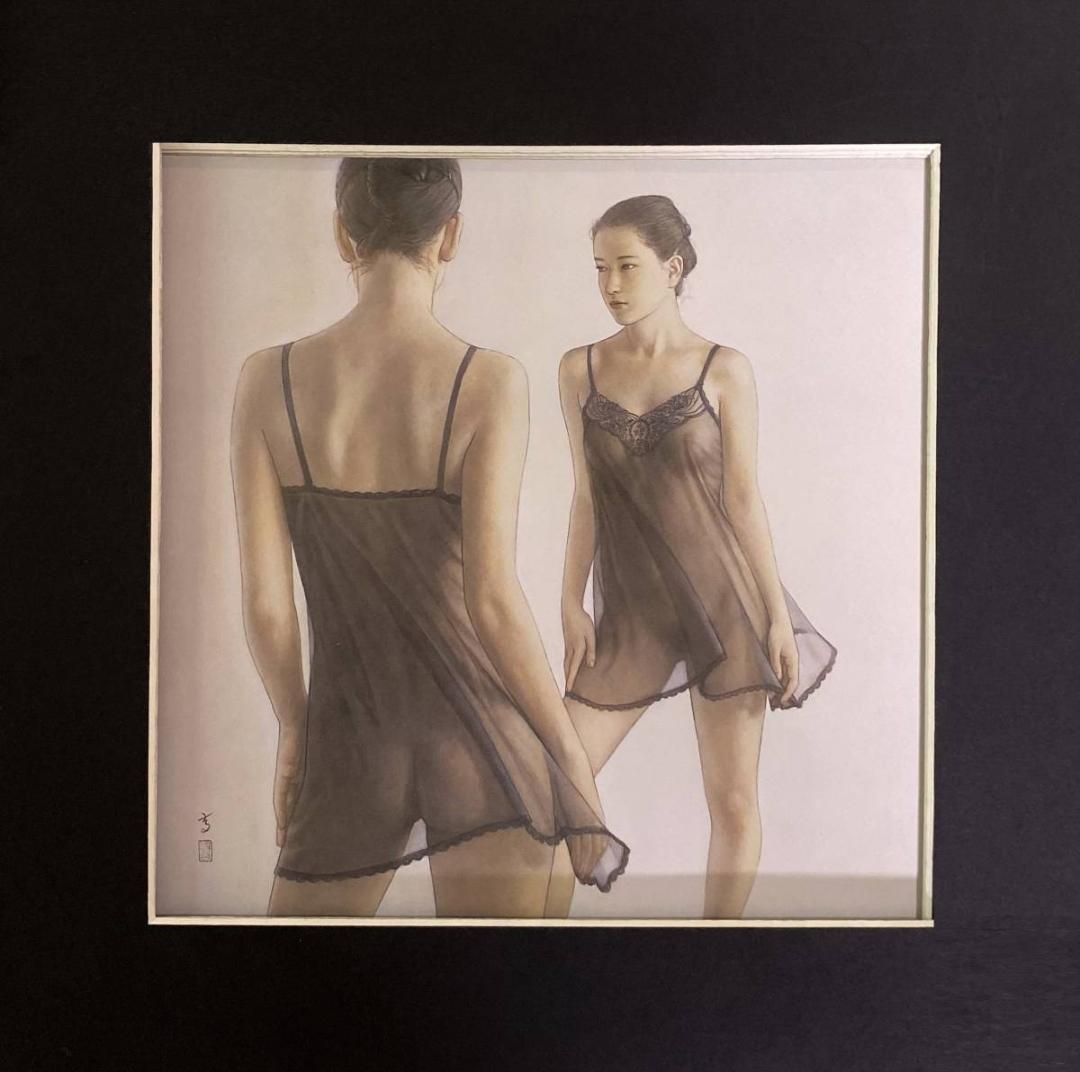 高塚省吾、【鏡】、希少な額装用画集画、新品高級額 額装付、状態良好