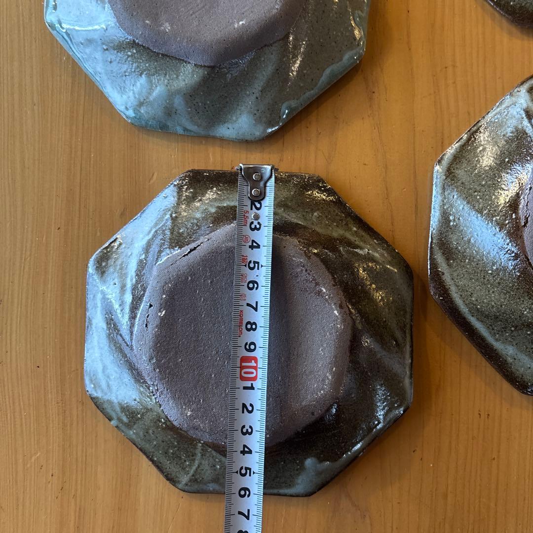 八角形皿 丹波立杭焼 青緑ガラス釉 6枚セット 丹山