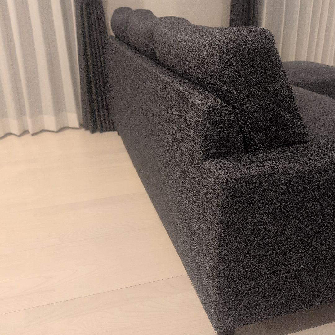[特価]ダークグレー 3人掛けソファ オットマン付き ニトリ