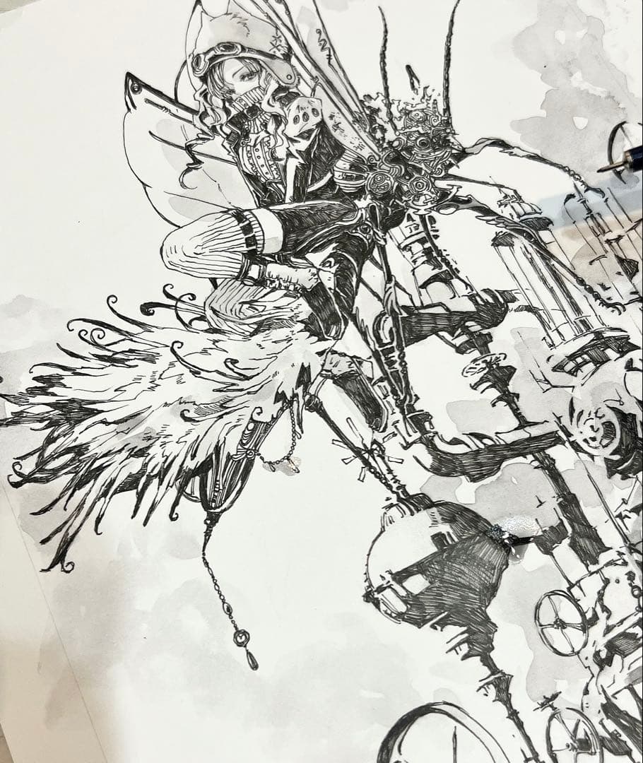ご予約済 手描きイラスト B5 ペン画 スチームパンク 雪虫 女の子 オリジナル