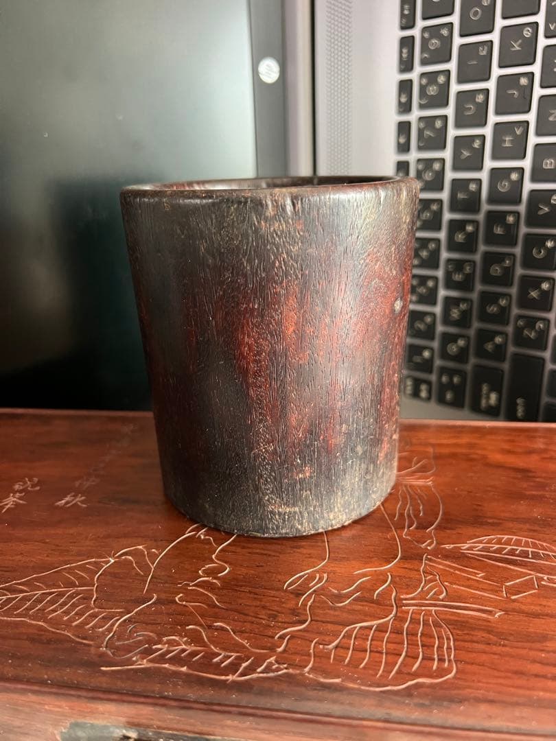 筆筒 古美術 木製 H-10cm