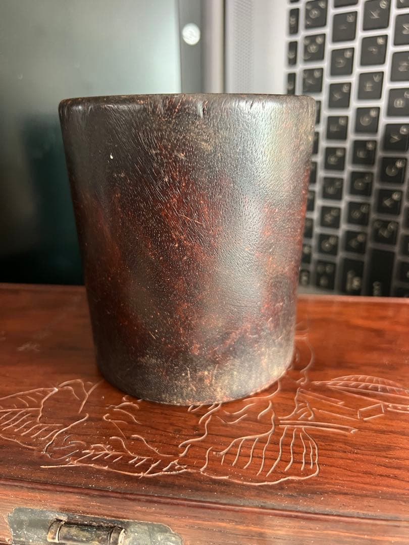 筆筒 古美術 木製 H-10cm