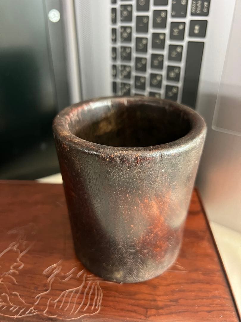 筆筒 古美術 木製 H-10cm