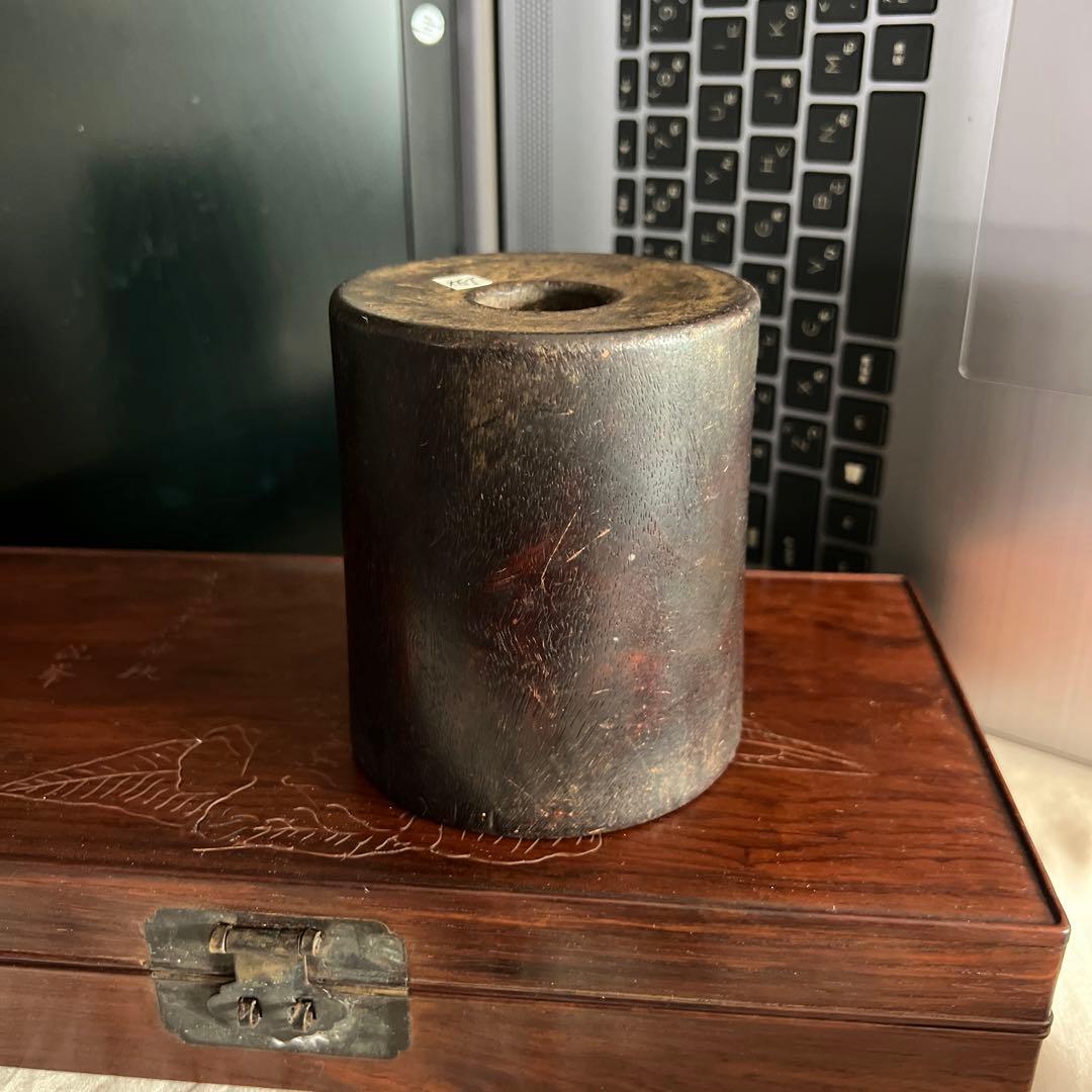 筆筒 古美術 木製 H-10cm