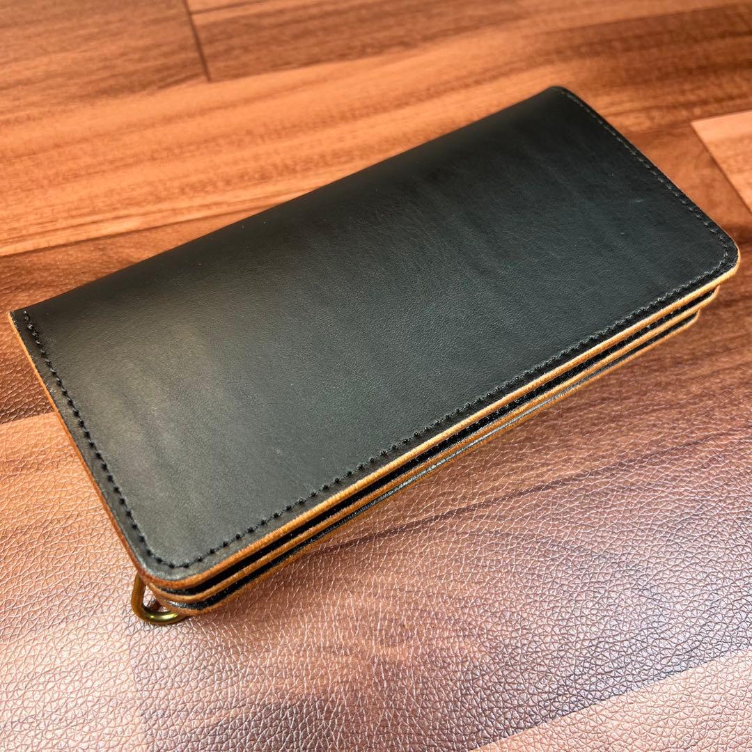 【トラッカーウォレット ロング 3層】 ブラック 茶芯 ゴールド