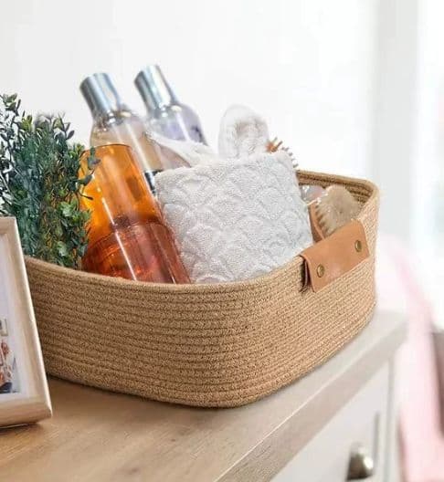 コットン製ベージュ収納バスケット