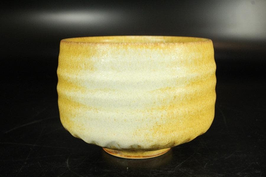 茶道具 坂野鳳洋作 黄燿 京焼 茶碗 煎茶 美品 共箱(K-YC427)