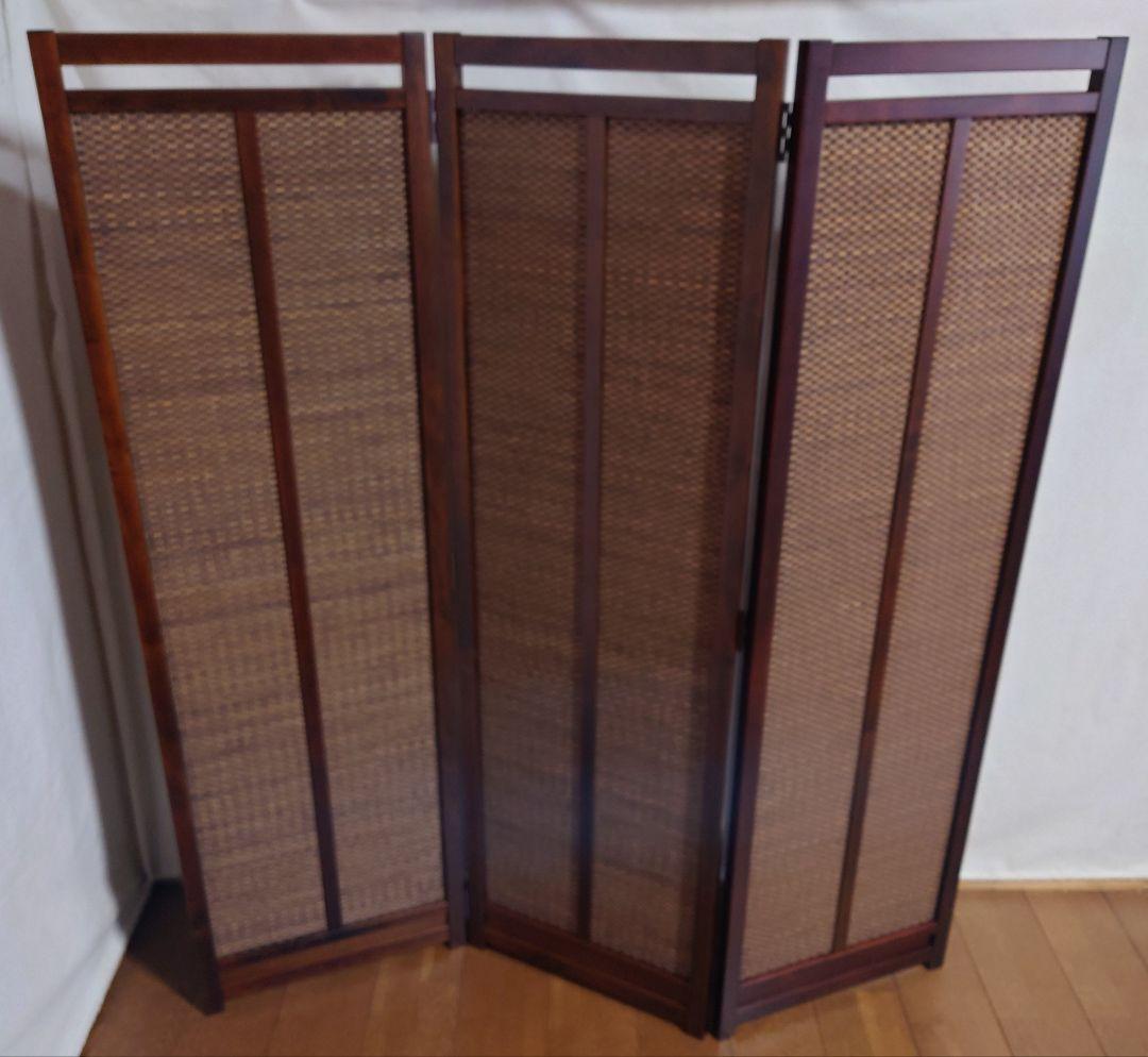 スクリーン　和風モダンパーテーション　3連屏風　変わり織り竹簾使用訳アリ特価　②