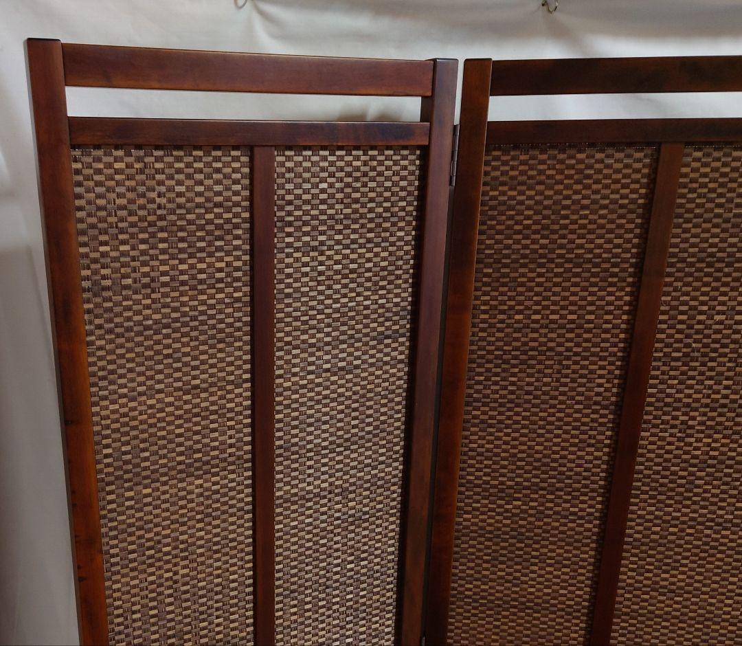 スクリーン　和風モダンパーテーション　3連屏風　変わり織り竹簾使用訳アリ特価　②