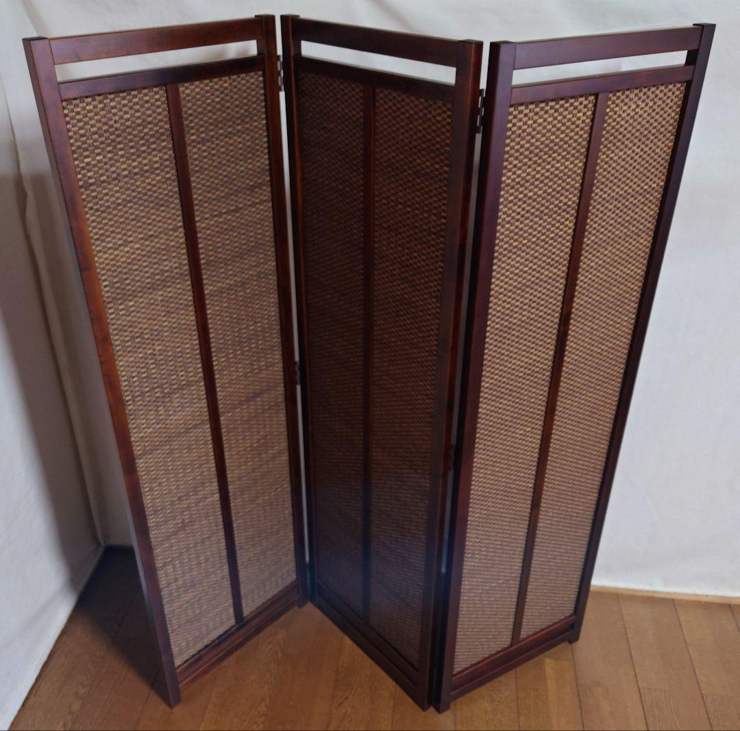 スクリーン　和風モダンパーテーション　3連屏風　変わり織り竹簾使用訳アリ特価　②