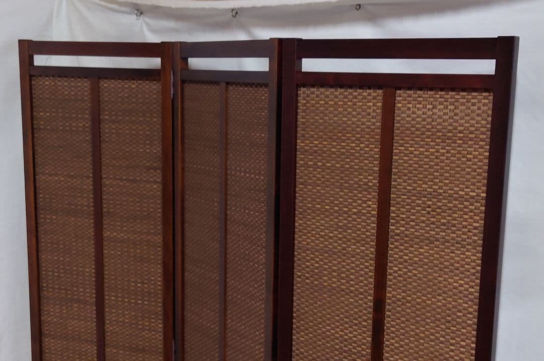 スクリーン　和風モダンパーテーション　3連屏風　変わり織り竹簾使用訳アリ特価　②